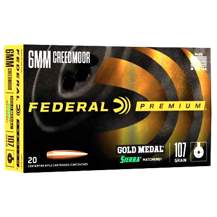 Federal Gold Medal 6mm Creedmoor 107 Grain Sierra Matchking 20 Rounds