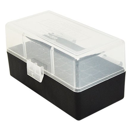 Hinged Top 50 Round Clear With Black Base Ammo Box 223 Remington, 300 AAC Blackout, etc.