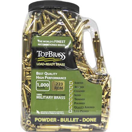 Top Brass .223 Remington Reconditioned Unprimed Rifle Brass 1,000 Count by Top  Brass