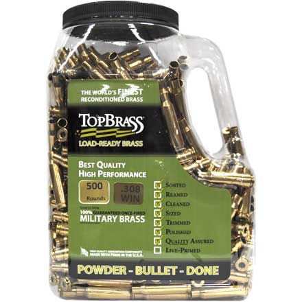 Top Brass 308 Winchester Reconditioned Unprimed Rifle Brass 500 Count by Top  Brass