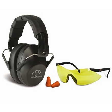 Walker's Pro-Low Profile Folding Earmuffs and Shooting Glasses Kit NRR 22