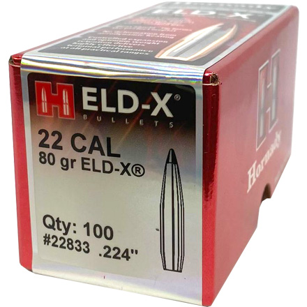 22 Caliber .224 Diameter 80 Grain ELD-X 100 Count
