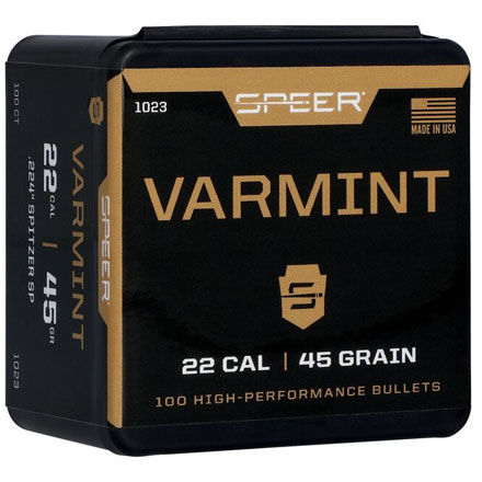 22 Caliber .224 Diameter 45 Grain Spitzer Soft Point 100 Count