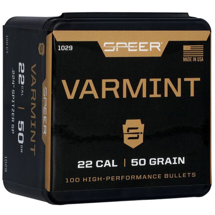 22 Caliber .224 Diameter 50 Grain Spitzer Soft Point 100 Count