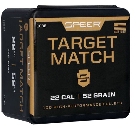 22 Caliber .224 Diameter 52 Grain Hollow Point Match 100 Count