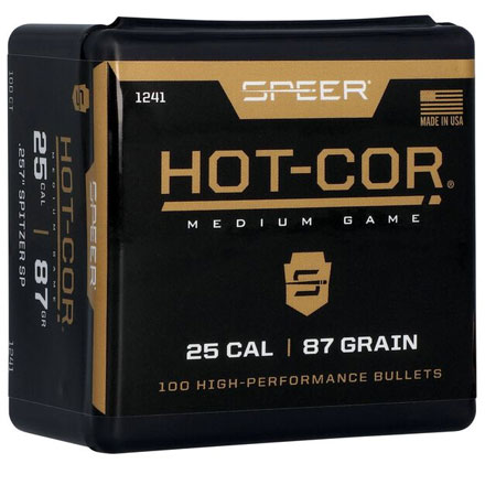 25 Caliber .257 Diameter 87 Grain Hot Cor Spitzer Soft Point 100 Count