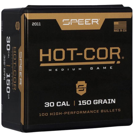 30 Caliber .308 Diameter 150 Grain Hot Cor Flat Nose Soft Point 100 Count