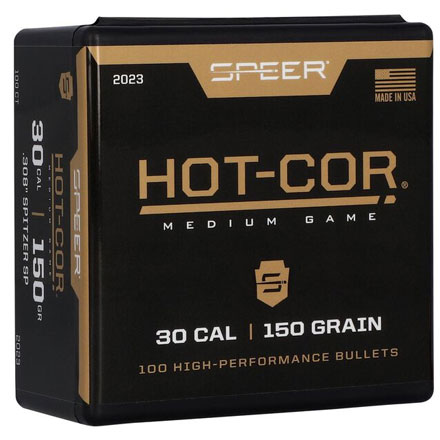 30 Caliber .308 Diameter 150 Grain Hot Cor Spitzer Soft Point 100 Count