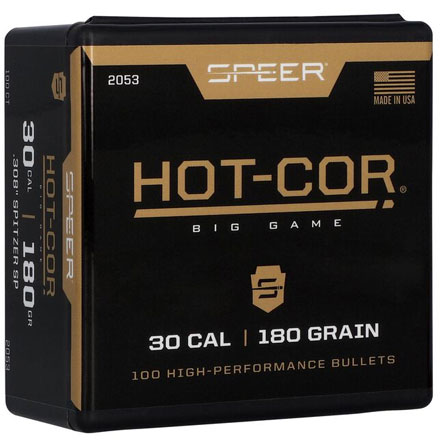 30 Caliber .308 Diameter 180 Grain Hot Cor Spitzer Soft Point 100 Count