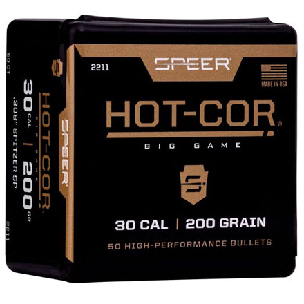 30 Caliber .308 Diameter 200 Grain Hot Cor Spitzer Soft Point  50 Count