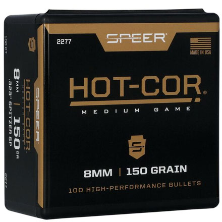 8mm .323 Diameter 150 Grain Hot Cor Spitzer Soft Point 100 Count