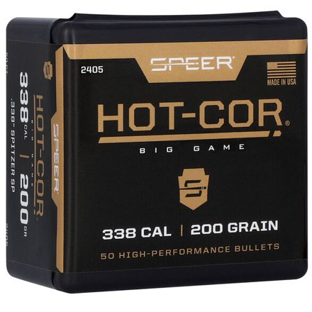 338 Caliber .338 Diameter 200 Grain Hot Cor Spitzer Soft Point 50 Count