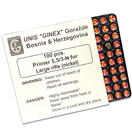 Unis Ginex Large Rifle Primer 5,000 Count Case Nickel Cup