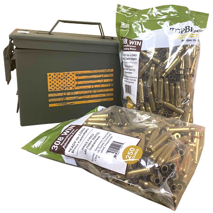 308 / 7.62 Mixed Premium Reconditioned Unprimed Rifle Brass 500 Count in FREE 50 Caliber Ammo Can