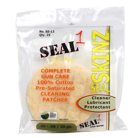 SEAL SKINZ Pre-Saturated Cleaning Patch 45-58 Caliber & 20 Gauge 25 Count