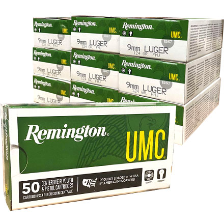 Remington UMC 9mm Luger 124 Grain Full Metal Jacket 500 Round Case