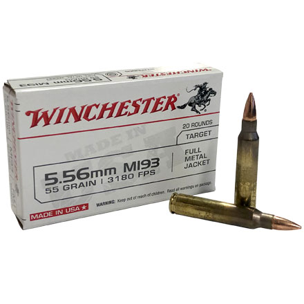 Winchester 5.56mm 55 Grain M193 Lake City Full Metal Jacket 1,000 Rounds (50 Boxes of 20 Rounds ea)